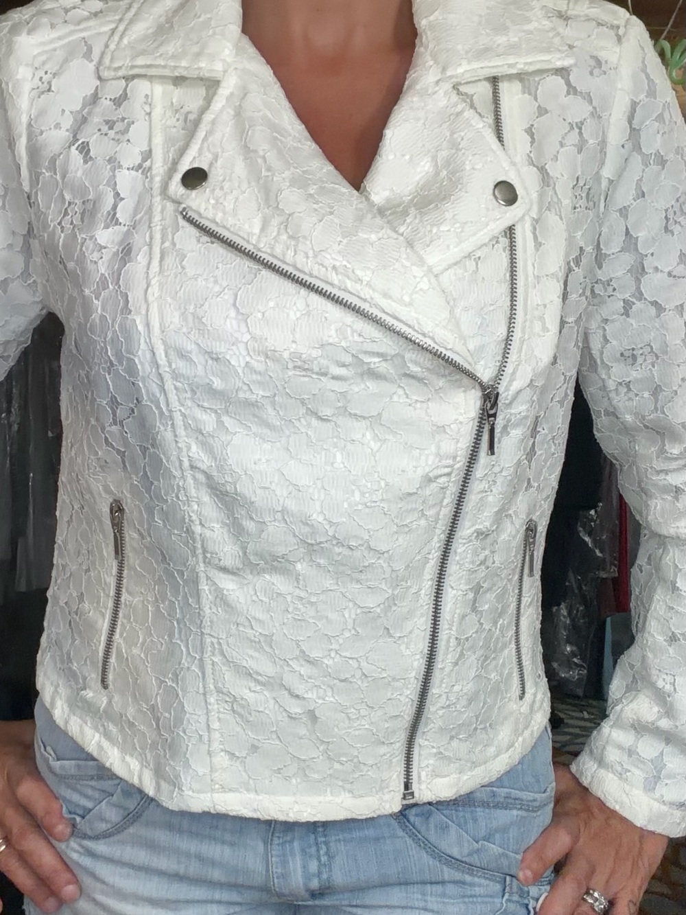 INC International Concepts White Lace Moto Jacket - Picture 2 of 5
